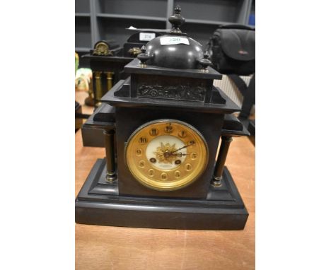 A Victorian architectural slate mantel clock by C.Parkin Newcastle Upon Tyne