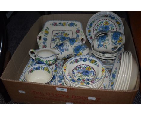 A Masons Regency pattern part tea and dinner service
all in good order, some crazing to aroun 8 bowls, 2 platters and sugar b