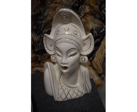 A mid century ceramic bust of an oriental lady