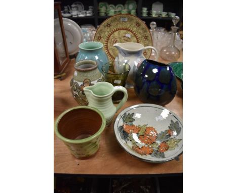 A selection of mid century ceramics including Poole, Denby signed Glyn Colledge and Scandinavian glass vase