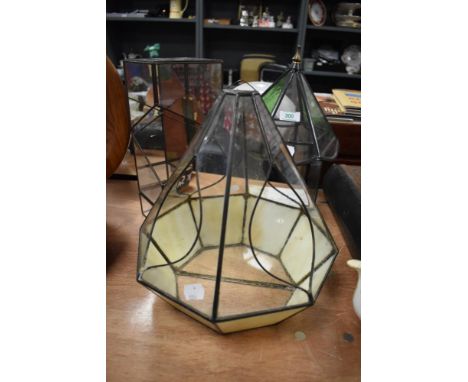 Three modern leaded light glass terrariums