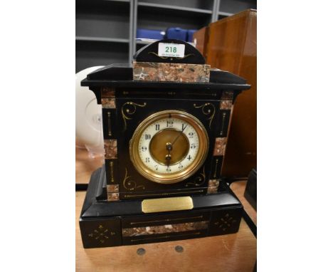 A Victorian Belgium slate and marble cased mantel clock