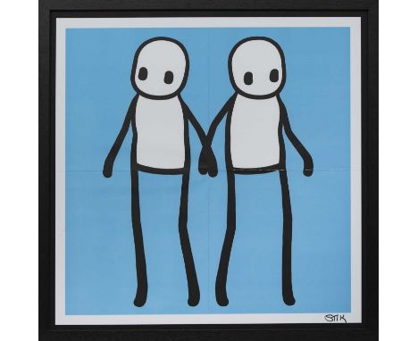 * STIK (BRITISH b. 1979),HOLDING HANDS, BLUE limited edition colour lithograph on wove paper, signed image size 50cm x 50cm, 