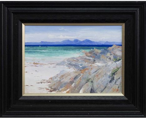 ERNI UPTON FRSA,JURA FROM KINTYREoil on board, signed, titled versoimage size 27cm x 37cm, overall size 41cm x 51cm Framed.No