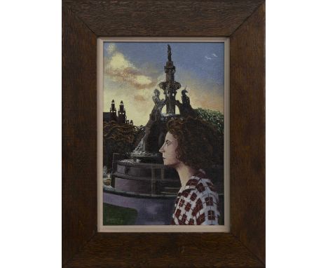 * LESLEY BANKS (SCOTTISH b. 1962),PASSING BYoil on canvas, signed, titled and dated 1989 versoimage size 31cm x 21cm, overall