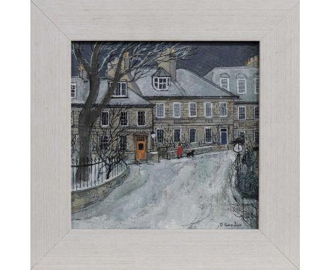 * CAROLA GORDON (SCOTTISH b. 1940),WINTER - ANN STREET (Edinburgh)oil on canvas, signed, titled labels versoimage size 19cm x