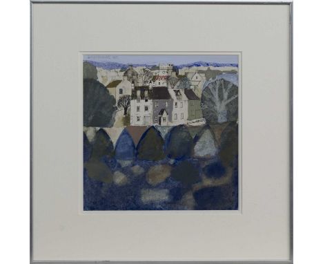 * GEORGE BIRRELL (SCOTTISH b. 1950),TOWN OVER THE WALL, CRAIL mixed media on paper, signed and dated 1981, titled versoimage 