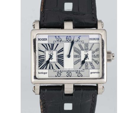 A RARE GENTLEMAN'S 18K SOLID WHITE GOLD ROGER DUBUIS "TOO MUCH" DUAL TIME GMT WRIST WATCHCIRCA 2000, LIMITED EDITION OF 28 PI
