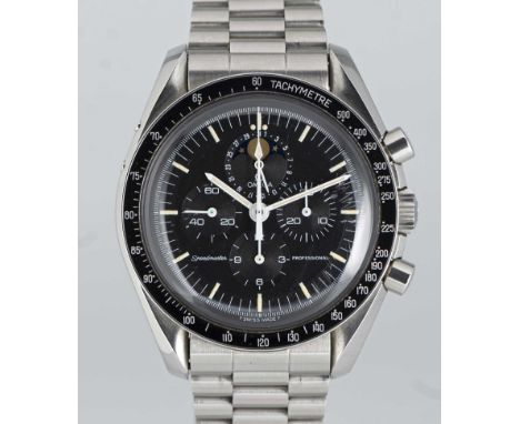 A RARE GENTLEMAN'S STAINLESS STEEL OMEGA SPEEDMASTER PROFESSIONAL "SPEEDYMOON" CHRONOGRAPH BRACELET WATCHCIRCA 1986, REF. 345