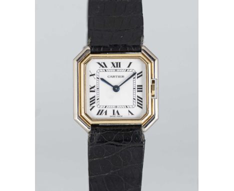 A GENTLEMAN'S SIZE 18K SOLID WHITE & YELLOW GOLD CARTIER PARIS CEINTURE WRIST WATCHCIRCA 1980s, REF. 78208Movement: Manual wi