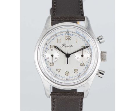A GENTLEMAN'S STAINLESS STEEL PRECISTA "WATERPROOF" CHRONOGRAPH WRIST WATCHCIRCA 1960sMovement: Manual wind, Valjoux cal. 773