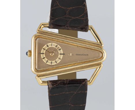 A RARE 18K SOLID GOLD JAEGER LECOULTRE ASYMMETRIC WRIST WATCHCIRCA 1970Movement: 17J, manual wind, cal. 841, signed LeCoultre