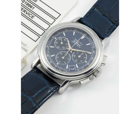 A GENTLEMAN'S STAINLESS STEEL ZENITH EL PRIMERO CHRONOMASTER CHRONOGRAPH WRIST WATCHDATED 1997, REF. 14/01.0240.400 WITH RARE