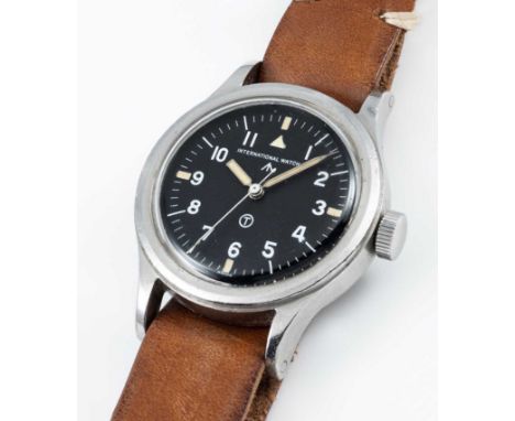 A RARE GENTLEMAN'S STAINLESS STEEL BRITISH MILITARY IWC MARK 11 RAF PILOTS WRIST WATCHDATED 1952, WITH "HOOKED 7" DIALMovemen