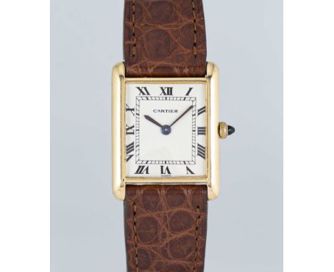 A GENTLEMAN'S 18K SOLID GOLD CARTIER PARIS TANK LOUIS MECANIQUE WRIST WATCHCIRCA 1960sMovement: 18J, manual wind, LeCoultre b