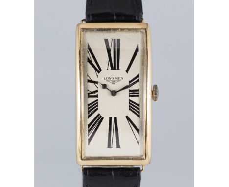 A RARE GENTLEMAN'S LARGE SIZE 18K SOLID GOLD LONGINES RECTANGULAR CURVEX WRIST WATCHDATED 1918, ORIGINALLY DELIVERED TO LONGI