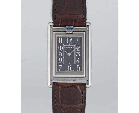 A GENTLEMAN'S SIZE STAINLESS STEEL CARTIER TANK BASCULANTE WRIST WATCHCIRCA 2000s, REF. 2405 WITH GREY ARABIC NUMERAL DIALMov
