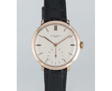 A GENTLEMAN'S 18K SOLID ROSE GOLD PATEK PHILIPPE WRIST WATCHCIRCA 1930sMovement: Manual wind, signed Patek Philippe & Co Gene