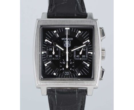 A GENTLEMAN'S STAINLESS STEEL TAG HEUER MONACO AUTOMATIC CHRONOGRAPH WRIST WATCHCIRCA 2005, REF. CW2111 WITH TAG HEUER BOX & 