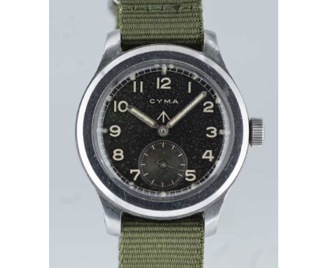 A GENTLEMAN'S STAINLESS STEEL BRITISH MILITARY CYMA W.W.W. WRIST WATCHCIRCA 1945, PART OF THE "DIRTY DOZEN"Movement: 15J, man