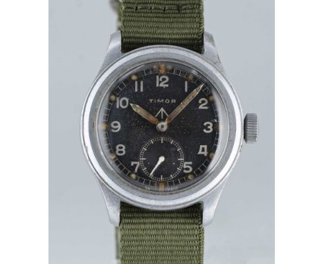 A GENTLEMAN'S STAINLESS STEEL BRITISH MILITARY TIMOR W.W.W. WRIST WATCHCIRCA 1945, PART OF THE "DIRTY DOZEN"Movement: 15J, ma