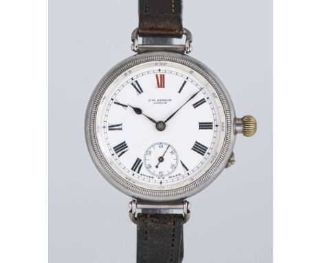 A GENTLEMAN'S SOLID SILVER BORGEL CASED LONGINES WRIST WATCHCIRCA 1915, ORIGINALLY RETAILED BY J.W.BENSON, LONDONMovement: 18