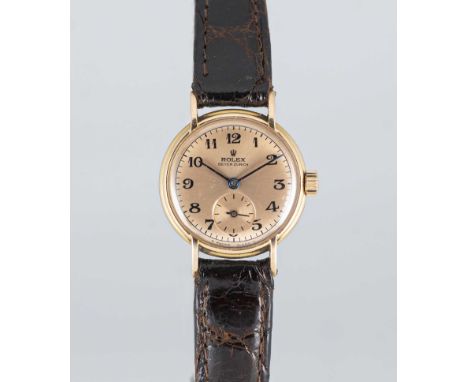 A LADIES 18K SOLID GOLD ROLEX WRIST WATCHCIRCA 1954, REF. 4241Movement: 17J, manual wind, signed Rolex.Case: Diameter approx.
