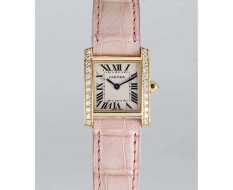 A LADIES 18K SOLID GOLD & DIAMOND CARTIER TANK FRANCAISE WRIST WATCHCIRCA 2000s, REF. 2385Movement: Quartz, signed Cartier.Ca