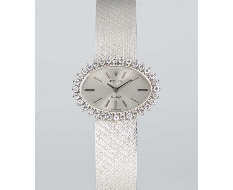 A FINE LADIES 18K SOLID WHITE GOLD & DIAMOND ROLEX ORCHID BRACELET WATCHCIRCA 1975, REF. 2674 2Movement: 18J, manual wind, ca