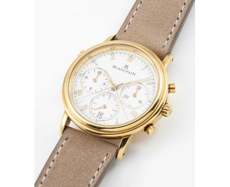 A RARE GENTLEMAN'S 18K SOLID GOLD BLANCPAIN VILLERET SPLIT SECONDS CHRONOGRAPH WRIST WATCHCIRCA 1990s, REF. 1186-1418-55Movem