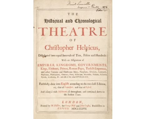 Helwig (Christoph). The Historical and Chronological Theatre of Christopher Helvicus, Distributed into equal Intervals of Ten