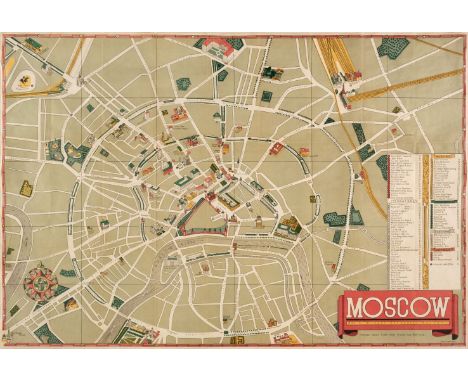 Intourist (publishers). Three Soviet pictorial city and regional plans, Moscow a Map by Michael Getmanski, Pictorial Map Pano