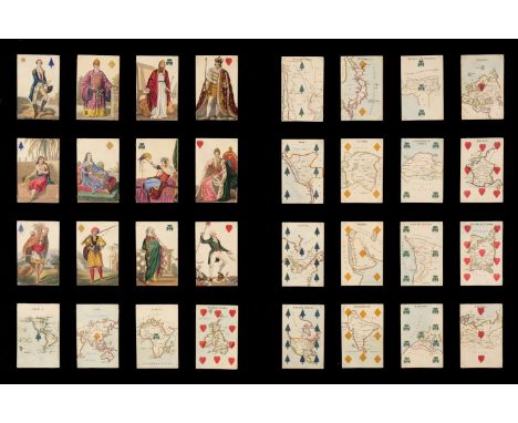 Hodges (Charles, publisher). Geographical playing cards, London, 1827, the complete deck of 52 hand-coloured engraved playing