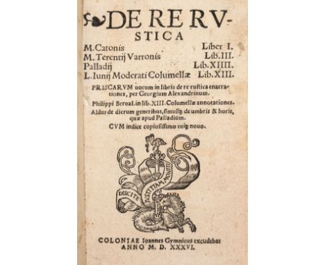 Cato (Marcus Porcius, Barrow, Marcus Terentius, Palladiius &amp; Columeaa). De Re Rustica...Priscaium vocum im libris ve re r