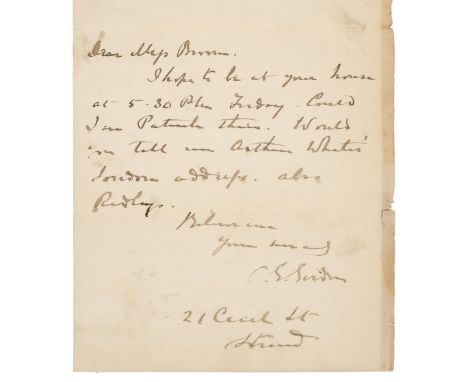 Gordon (Charles George, 1833-1885). British Army officer and administrator. Autograph Letter Signed, ‘C.E. Gordon’, 21 Cecil 