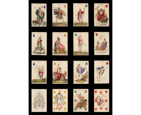 Hodges (Charles, publisher). Astronomical Playing Cards, London, c.1828, a complete deck of 52 hand-coloured engraved playing