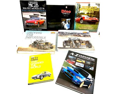 Selection hard back automobile / car books to include Dino The V6 Ferrari by Brian Long, Fifty cars that changed the world, T