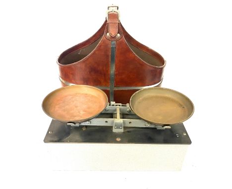 Vintage scales and a log basket 