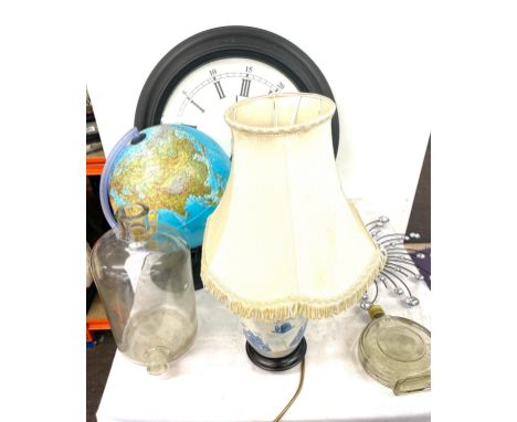Light up globe, wall clock, lamp, glass ware etc 