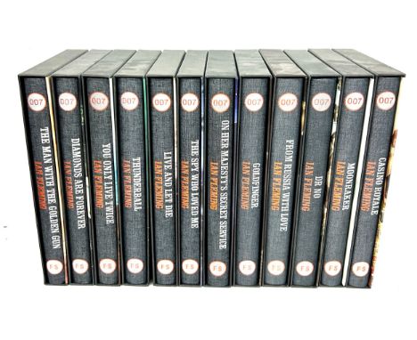 Selection of 12 Ian Fleming Folio society hardback books to include From Russia With Love, Dr No, Moonraker, Casino Royale, T