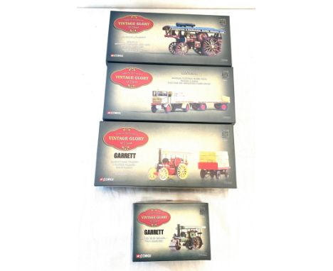 4 Boxed Corgi Vintage Glory Fowler b6 showmans locomotive, 10 ton road roller, Garrett road tractor and flabed