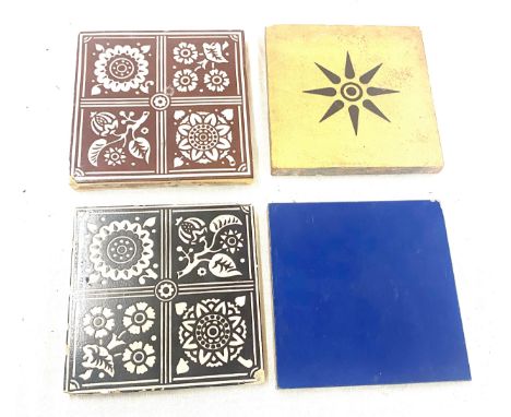 Selection of 4 vintage Tiles includes Minton, Craven Dunnill tile etc, each tile measures approx 6 inches by 6 inches