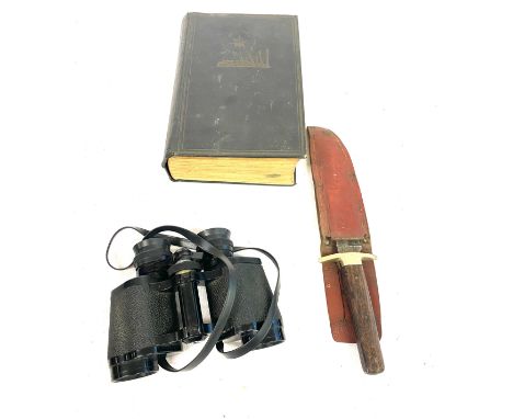 First edition book, WW2 dagger and binoculars