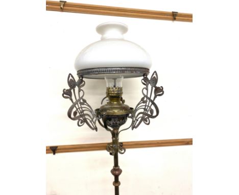 Victorian brass standard oil lamp with shade total height approx 88 inches tall