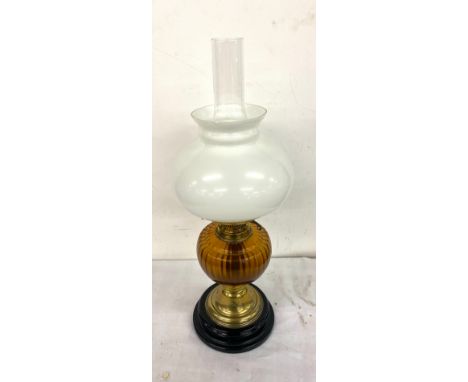 Vintage oil lamp, with funnel and shade a/f 