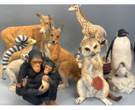 Total of 7 animal figures including 2 by “Country Artists” - Red Deer Doe &amp; Foe (Tender moment) &amp; ring tailed Lemur, 
