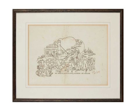 Waugh, Evelyn (1903-1966) The Tragical Death of Mr Will. Huskisson Sept. MDCCCXXX, 1924 print after Waugh's drawing (publishe