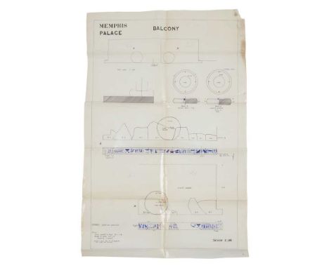 [Egyptology] - Memphis Palace Manuscript plan of Memphis Palace Balcony possibly by Alan Gardiner ink on linen paper in black