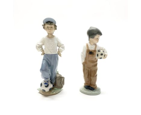 A Lladro figure of a boy with a football H. 21cm, together with a similar Nao figure. (with boxes).