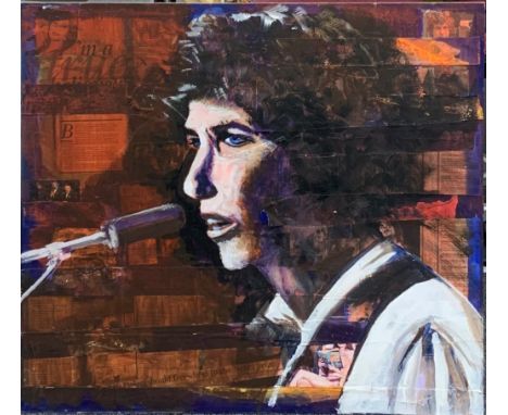 Phil Blower (British): A mixed media portrait of Bob Dillon, 73 x 65cm.